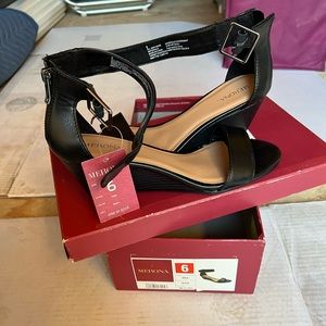 Black Wedge Sandals, Brand New with Box, Merona brand,short heel.